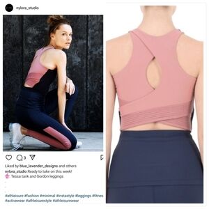 New NYLORA Tessa Built-In Bra CrissCross Elastic Back Navy/Dusty Tank Top Medium